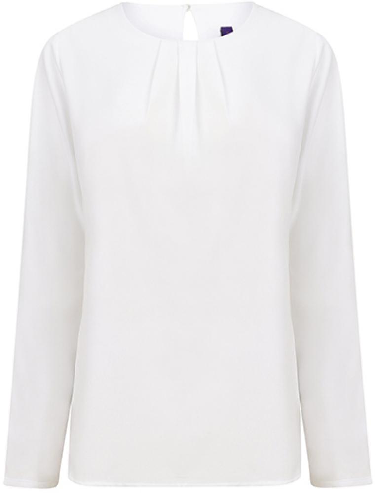 <b>Henbury</b> <br> Ladies Pleat Front Long Sleeved Blouse